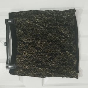 LUSH Black Gold Lace Overlaid Floral Mini Skirt